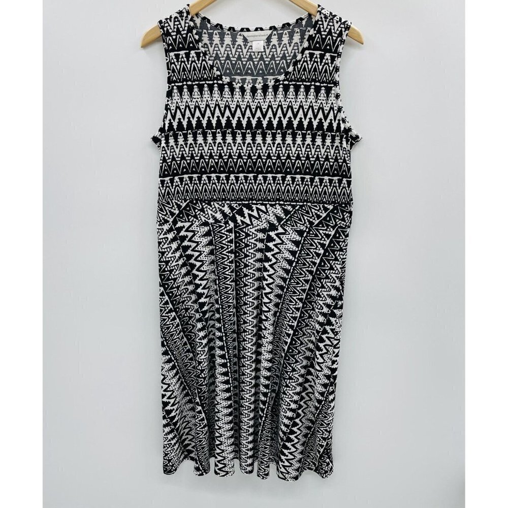 Christopher & Banks Womens Medium Sleeveless Printed A Line‎ Dress Black White